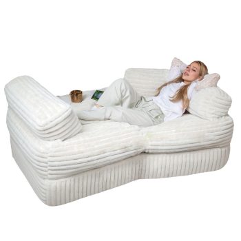 Boneless Curved Couch - Soft Corduroy Sofa for Living Room