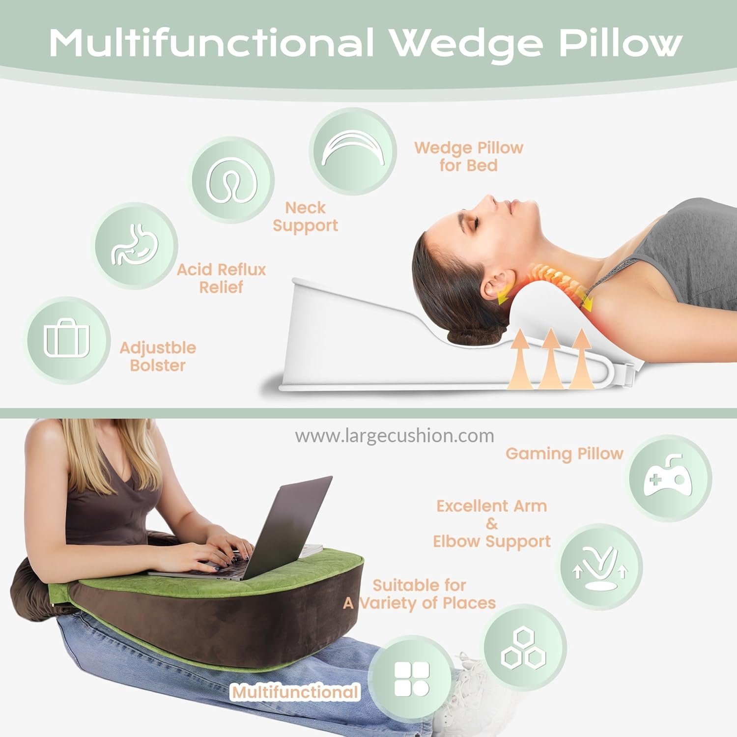 Multifunction Support Pillow with Adjustable Reading Bolster 3 Multifunction Support Pillow with Adjustable Reading Bolster - Image 3