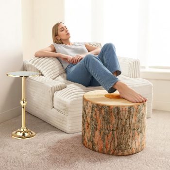 wood log cushion ottoman pouf 5410