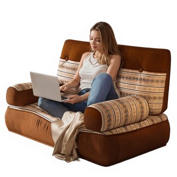 Velvet Floor Chaise Lounger Sleeper Chair with Back Support & Armrest