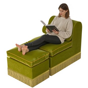 Vintage Velvet Chaise Lounge for Indoor, Upholstered Chair with Ottoman Sofa