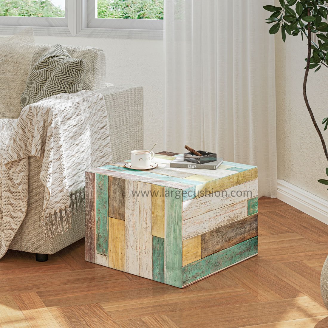 Multi-Functional Ottoman Pouf - Cube Footstool for Home Decor (Colorful Flooring) 2 Multi-Functional Ottoman Pouf - Cube Footstool for Home Decor (Colorful Flooring) - Image 2