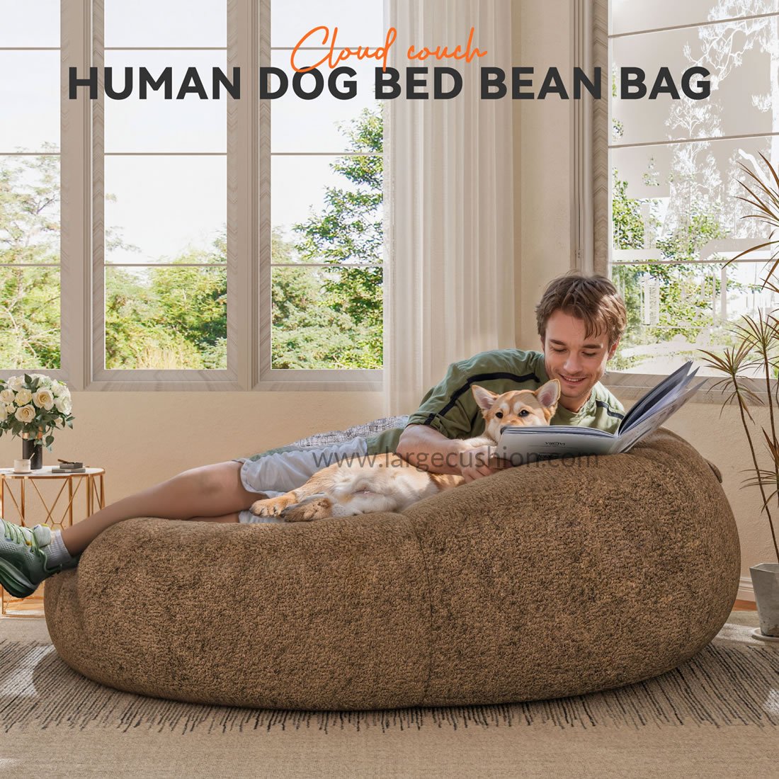Soft Bean Bag Floor Lounger - Human Pet Bed, Plush, Washable, Cozy Design 6 Soft Bean Bag Floor Lounger - Human Pet Bed, Plush, Washable, Cozy Design - Image 6