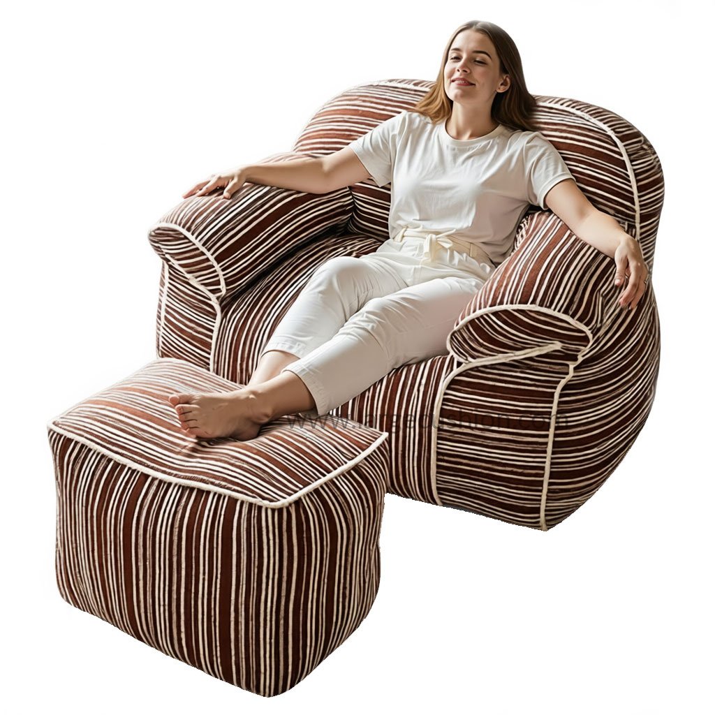 Striped Beanbag Chair with Ottoman, Modern Floor Sofa for Living Room 1 Striped Beanbag Chair with Ottoman, Modern Floor Sofa for Living Room