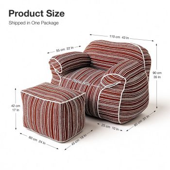 Striped Beanbag Chair with Ottoman, Modern Floor Sofa for Living Room 13 striped beanbag chair floor sofa 04
