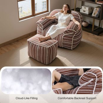 Striped Beanbag Chair with Ottoman, Modern Floor Sofa for Living Room 12 striped beanbag chair floor sofa 06
