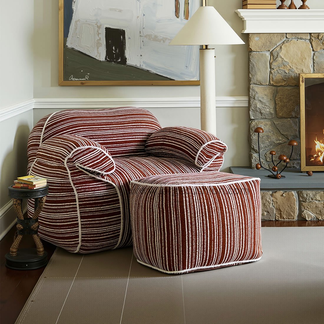 Striped Beanbag Chair with Ottoman, Modern Floor Sofa for Living Room 7 Striped Beanbag Chair with Ottoman, Modern Floor Sofa for Living Room - Image 7