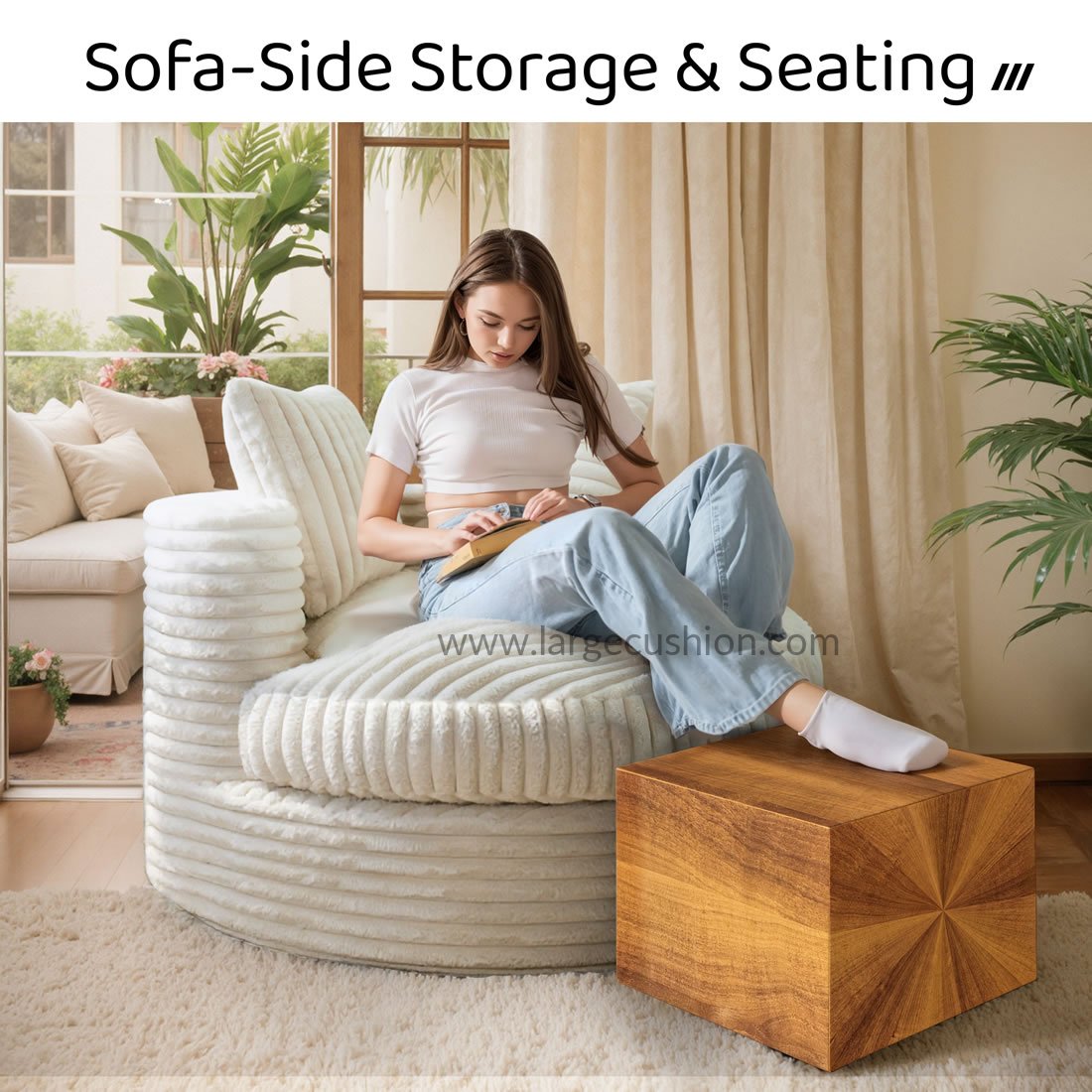Versatile Ottoman Foot Stool, Modern Cube Pouf for Home Decor & Seating (Yellow Wood Grain) 3 Versatile Ottoman Foot Stool, Modern Cube Pouf for Home Decor & Seating (Yellow Wood Grain) - Image 3