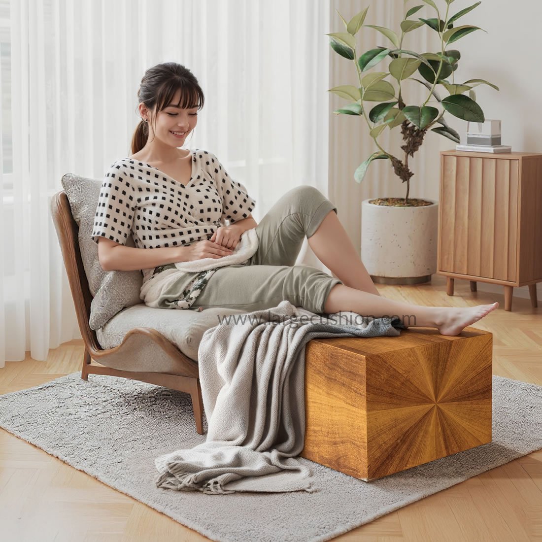 Versatile Ottoman Foot Stool, Modern Cube Pouf for Home Decor & Seating (Yellow Wood Grain) 4 Versatile Ottoman Foot Stool, Modern Cube Pouf for Home Decor & Seating (Yellow Wood Grain) - Image 4