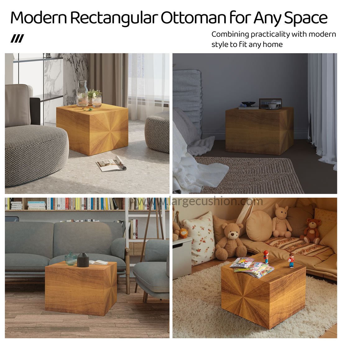Versatile Ottoman Foot Stool, Modern Cube Pouf for Home Decor & Seating (Yellow Wood Grain) 5 Versatile Ottoman Foot Stool, Modern Cube Pouf for Home Decor & Seating (Yellow Wood Grain) - Image 5
