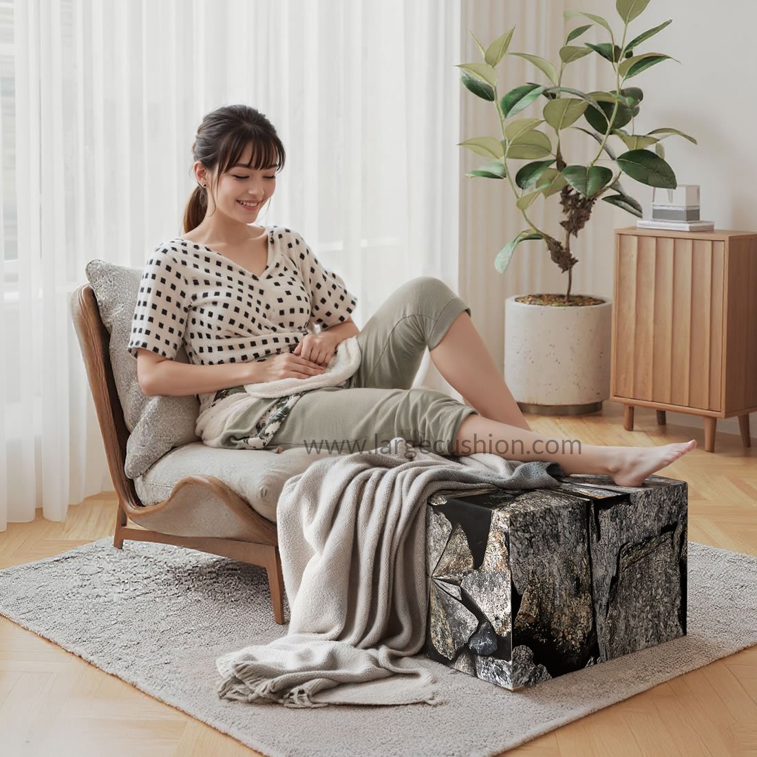 Contemporary Ottoman Cube Multi-Purpose Footstool and Seating Pouf (Stone Texture) 4 Contemporary Ottoman Cube Multi-Purpose Footstool and Seating Pouf (Stone Texture) - Image 4