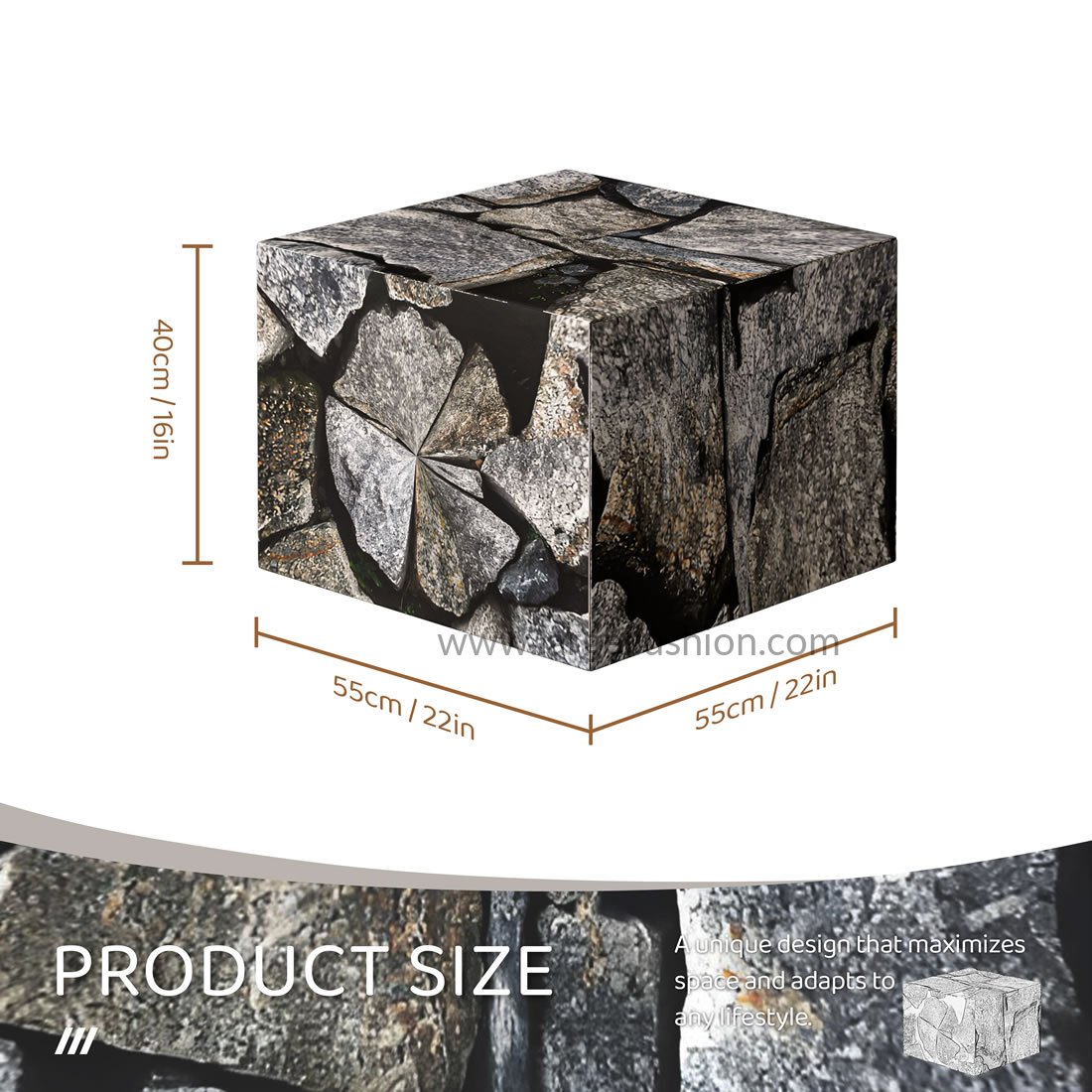 Contemporary Ottoman Cube Multi-Purpose Footstool and Seating Pouf (Stone Texture) 7 Contemporary Ottoman Cube Multi-Purpose Footstool and Seating Pouf (Stone Texture) - Image 7