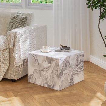 Contemporary Ottoman Cube Decorative Pouf Footrest For Home (White Marble) 8 ottoman cube pouf footrest 02