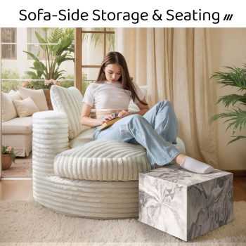 Contemporary Ottoman Cube Decorative Pouf Footrest For Home (White Marble) 9 ottoman cube pouf footrest 03