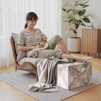 Contemporary Ottoman Cube Decorative Pouf Footrest For Home (White Marble) 10 ottoman cube pouf footrest 04