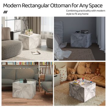 Contemporary Ottoman Cube Decorative Pouf Footrest For Home (White Marble) 11 ottoman cube pouf footrest 05