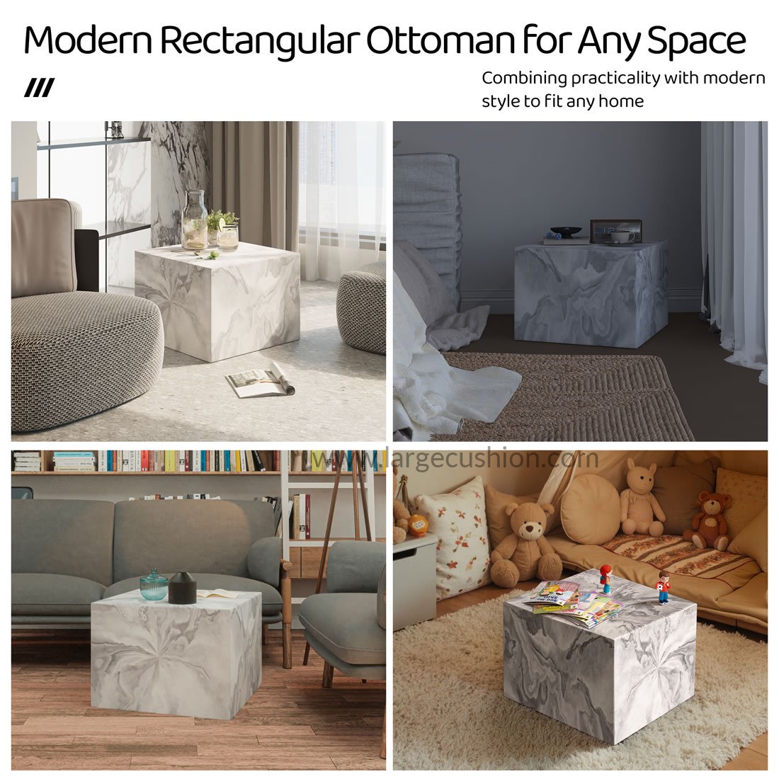 Contemporary Ottoman Cube Decorative Pouf Footrest For Home (White Marble) 5 Contemporary Ottoman Cube Decorative Pouf Footrest For Home (White Marble) - Image 5