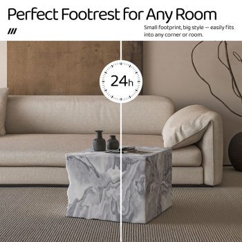 Contemporary Ottoman Cube Decorative Pouf Footrest For Home (White Marble) 12 ottoman cube pouf footrest 06