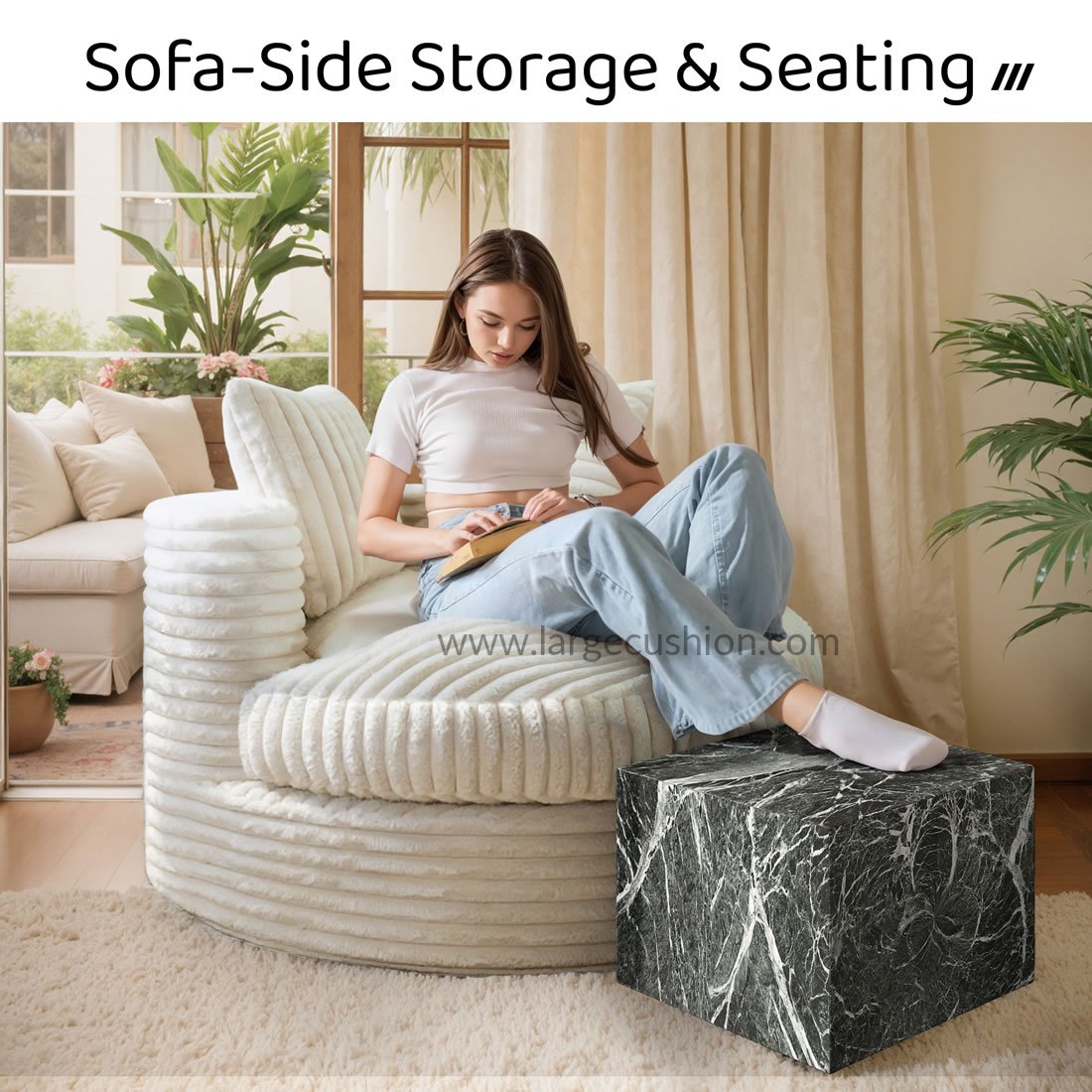 Stylish Pouf Ottoman Footrest - Multi-Functional & Marble Patterns (Dark Green Marble) 4 Stylish Pouf Ottoman Footrest - Multi-Functional & Marble Patterns (Dark Green Marble) - Image 4