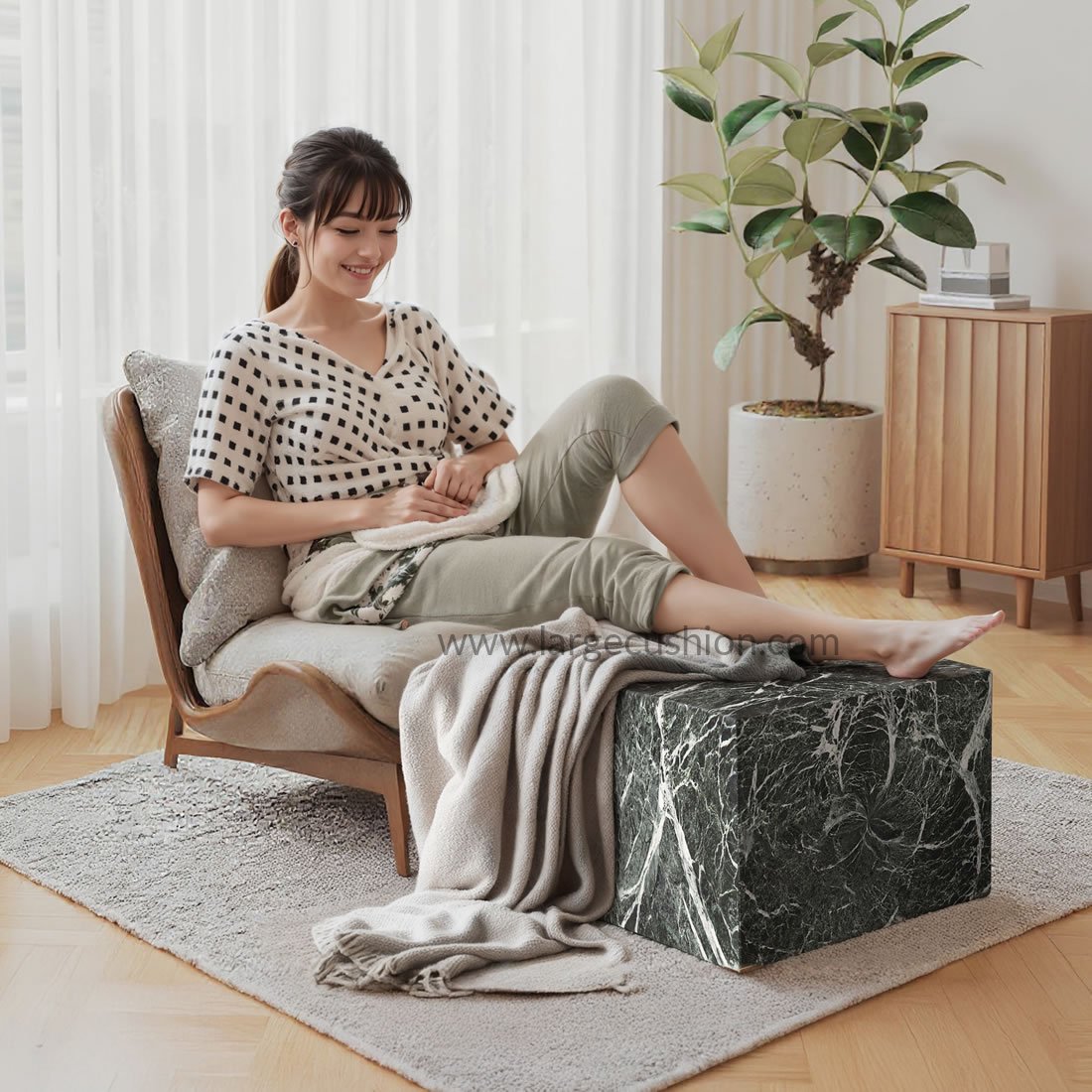 Stylish Pouf Ottoman Footrest - Multi-Functional & Marble Patterns (Dark Green Marble) 2 Stylish Pouf Ottoman Footrest - Multi-Functional & Marble Patterns (Dark Green Marble) - Image 2