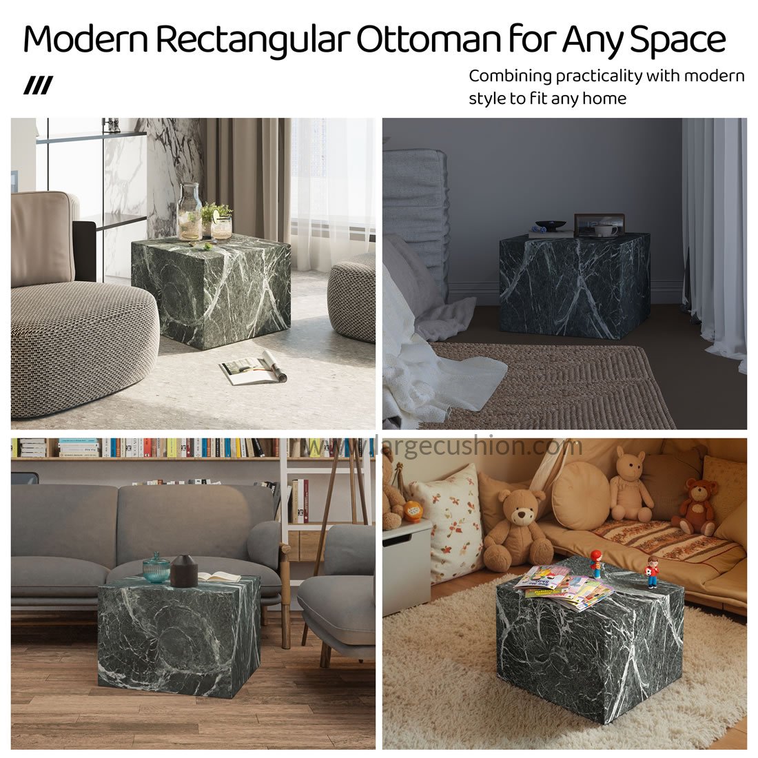 Stylish Pouf Ottoman Footrest - Multi-Functional & Marble Patterns (Dark Green Marble) 5 Stylish Pouf Ottoman Footrest - Multi-Functional & Marble Patterns (Dark Green Marble) - Image 5